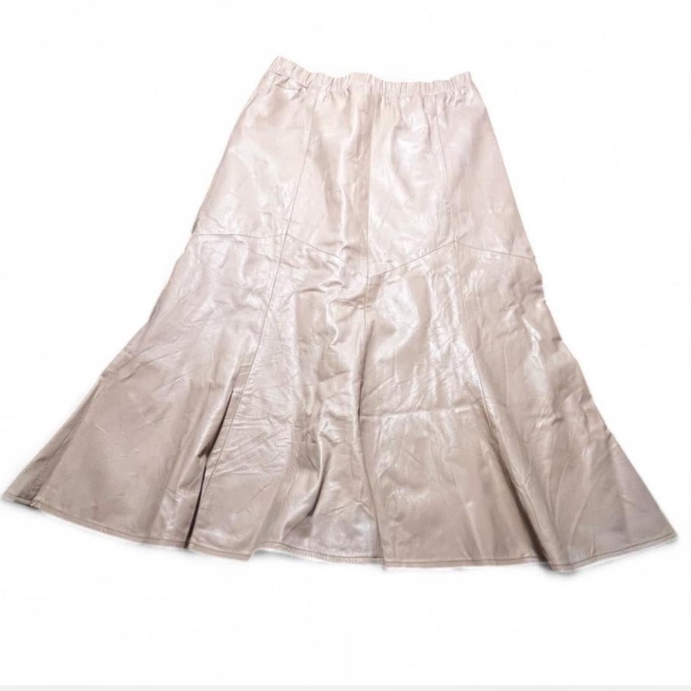 Vintage Nannell III Genuine Tan Leather Long Flair Lined Skirt, 4